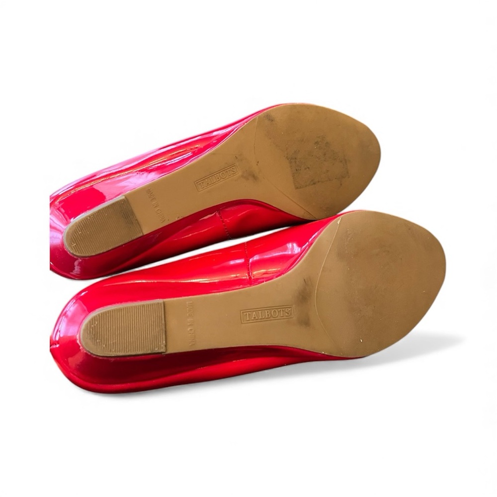 Talbots Vibrant Red Patent Leather Peep Toe Wedge Heels Shoes - Picture 4 of 4